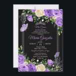 Silver und Lila Mis Quince Geburtstagsschmetterlin Einladung<br><div class="desc">Silver und Lila Mis Quince Geburtstagsschmetterling Schwarzer Hintergrund</div>