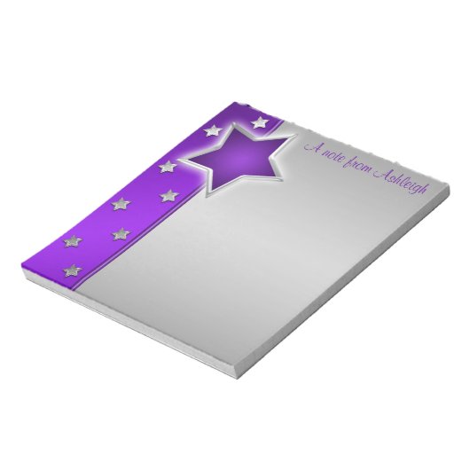Silver und Lila Stars Notepad Notizblock (Rotiert)