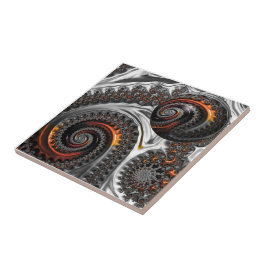 Silver und Orange Mandelbrot Sphere Keramik Tile Fliese