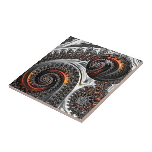 Silver und Orange Mandelbrot Sphere Keramik Tile Fliese (Seite)