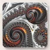 Silver- und Orange Mandelbrot Sphere Untersetzer (Vorderseite)