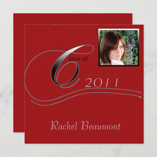 Silver und Red Modern Classic Abschluss Einladung (Vorne/Hinten)