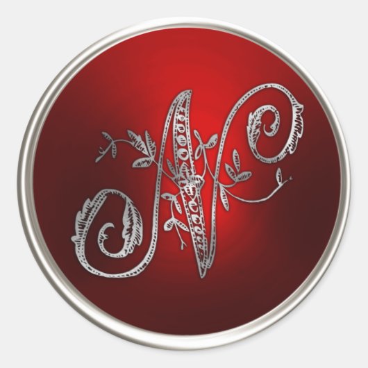 Silver und Red Monogram N Umschlag Aufkleber (Vorderseite)