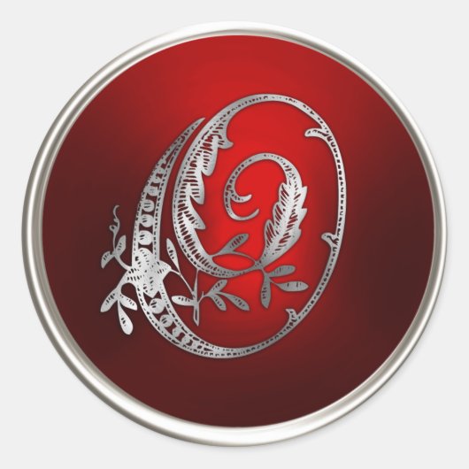 Silver und Red Monogram O Umschlag Aufkleber (Vorderseite)