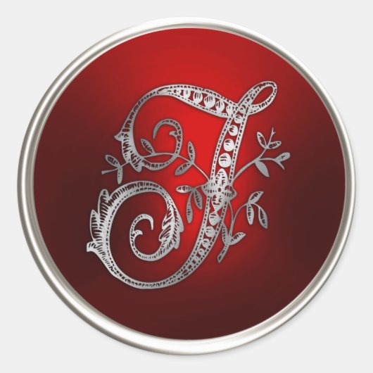 Silver und Red Monogram T Umschlag Aufkleber (Vorderseite)