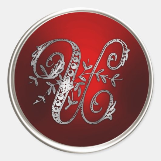 Silver und Red Monogram U Umschlag Aufkleber (Vorderseite)
