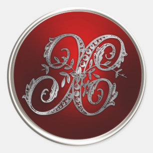 Silver und Red Monogram X Umschlag Aufkleber