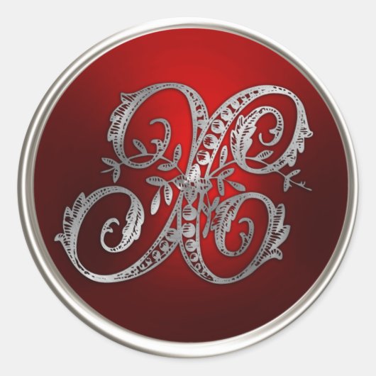 Silver und Red Monogram X Umschlag Aufkleber (Vorderseite)
