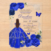 Silver und Royal Blue Princess Quinceañera Acryleinladungen (Vorderseite)
