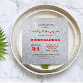 Silver und Ruby Red Funkelnd Quinceañera Einladung
