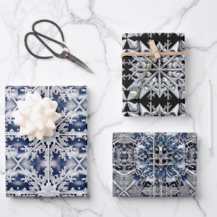 "Silver" und "White Snowfloakes" auf der blauen sc Geschenkpapier Set