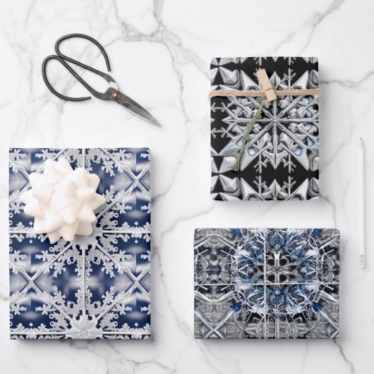 "Silver" und "White Snowfloakes" auf der blauen sc Geschenkpapier Set (Vorderseite)