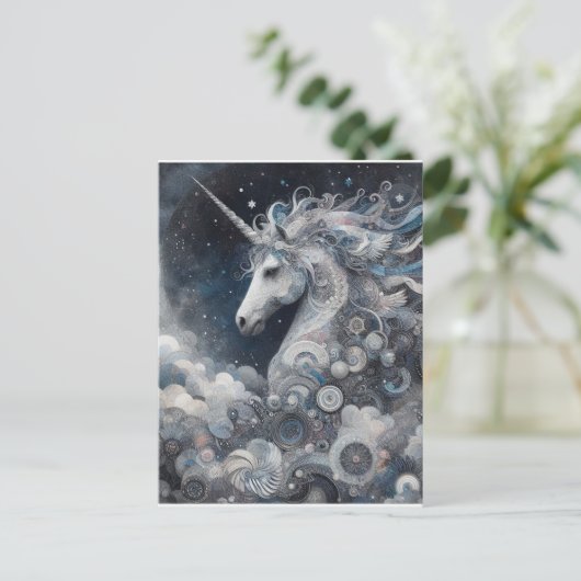 Silver Unicorn Collage  Postkarte (Stehend Vorderseite)