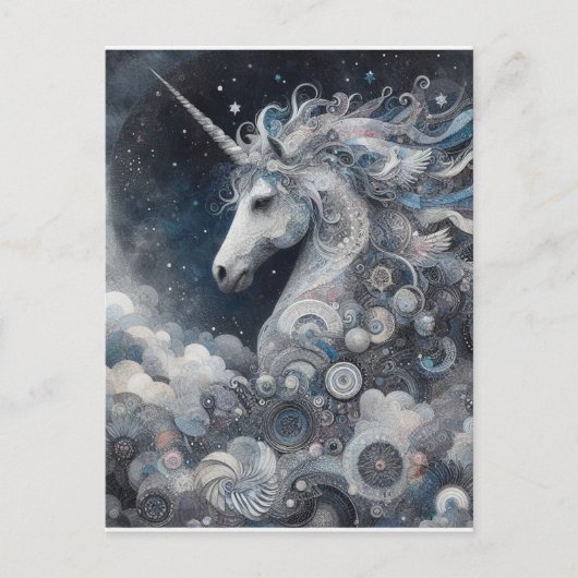 Silver Unicorn Collage Postkarte (Vorderseite)
