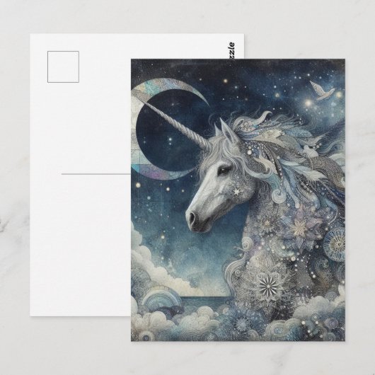 Silver Unicorn Collage With Moon Postkarte (Vorne/Hinten)