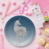 Silver Unicorn Gold Stars Pappteller (Party)
