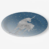 Silver Unicorn Gold Stars Pappteller (Schrägansicht)