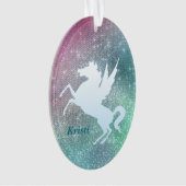 Silver Unicorn on Holiday Sparkle Personalisiert Ornament (Vorderseite)