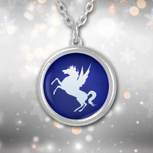 Silver Unicorn on Royal Blue Versilberte Kette