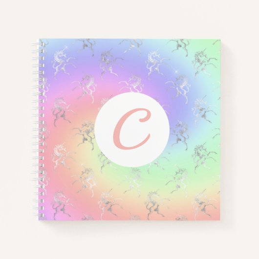 Silver Unicorn Pastel Ombre Initial Sketchbook Notizblock (Vorderseite)