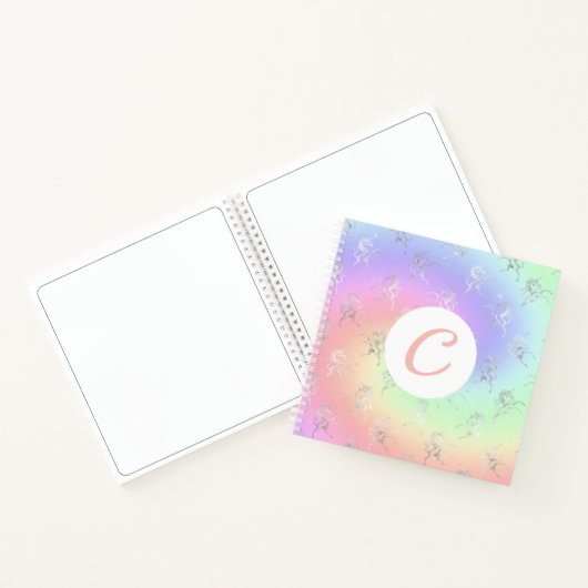 Silver Unicorn Pastel Ombre Initial Sketchbook Notizblock (Innenseite)