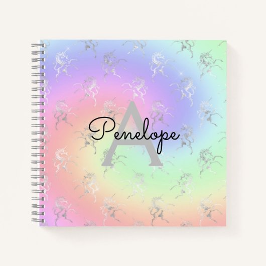 Silver Unicorn Pastel Ombre Monogram Sketchbook Notizblock (Vorderseite)