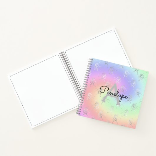 Silver Unicorn Pastel Ombre Monogram Sketchbook Notizblock (Innenseite)