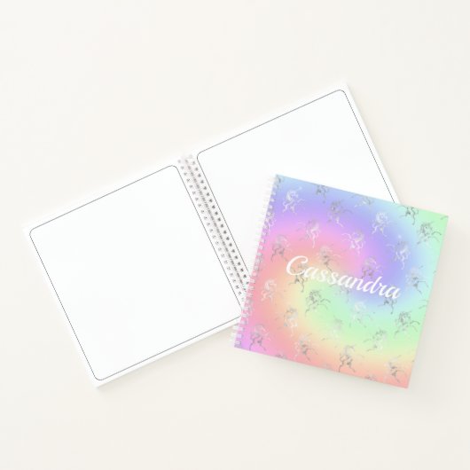 Silver Unicorn Pastel Ombre Monogram Sketchbook Notizblock (Innenseite)