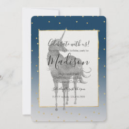Silver Unicorn Shine Bright Gold Stars Geburtstag Einladung