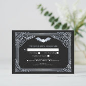 Silver Vampire Kathedrale Gothic Wedding RSVP Begleitkarte (Stehend Vorderseite)
