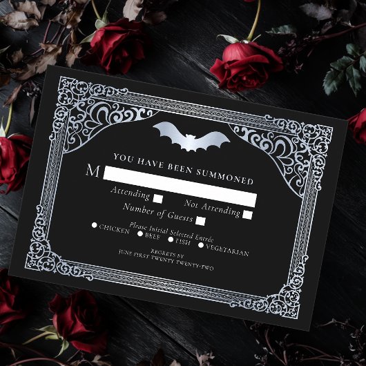 Silver Vampire Kathedrale Gothic Wedding RSVP Begleitkarte