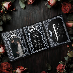 Silver Vampire Kathedrale GothicWedding Dreifach Gefaltete Einladung