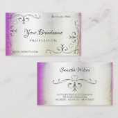 Silver Verziert Corners Lila Rosa Schimmliges Marm Visitenkarte (Vorne/Hinten)