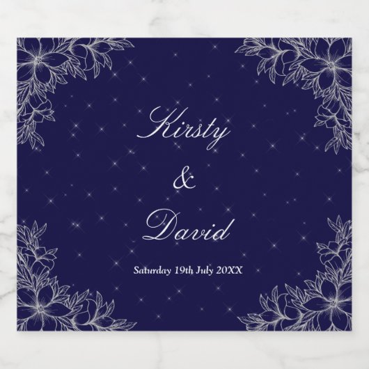 Silver Verziert Floral Schaumweinetikett (Einzelnes Label)