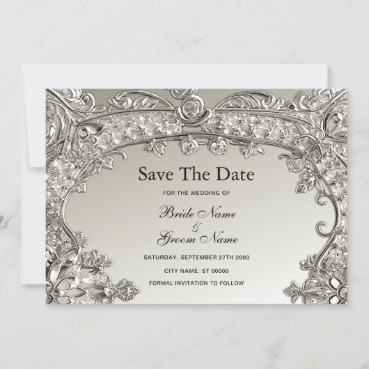 Silver Verziert Modern Save the Date (Vorderseite)