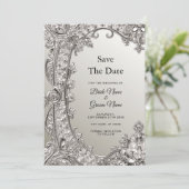 Silver Verziert Modern Save the Date (Stehend Vorderseite)
