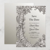 Silver Verziert Modern Save the Date (Vorne/Hinten)