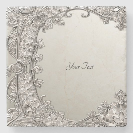Silver Verziert Modern Stone Untersetzer (Vorderseite)