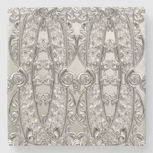 Silver Verziert Modern Stone Untersetzer (Vorderseite)