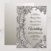 Silver Verziert Modern Wedding Einladung (Vorne/Hinten)