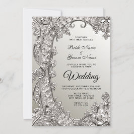Silver Verziert Modern Wedding Einladung