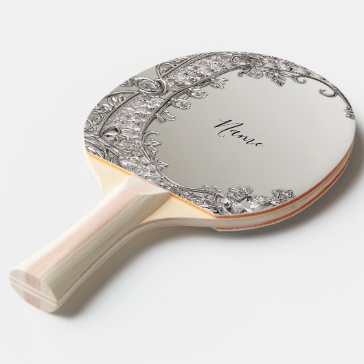 Silver Verziert Ping Pong Paddle Tischtennis Schläger (Vorderseite)