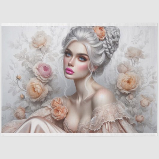 Silver Viktorianisch Beauty Romance Rose Decoupage Seidenpapier (Vorderseite)