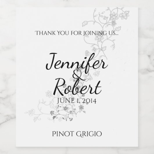 Silver Vines Wedding Wine Label Weinetikett (Einzelnes Label)