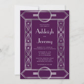 Silver Vintag Deko Frame Lila Wedding Einladung (Vorderseite)