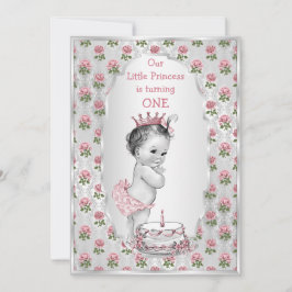 Silver Vintag Princess Pink Roses Geburtstagskuche Einladung