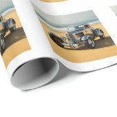 Silver Vintage Auto am Strand Geschenkpapier (Rolleneckpunkt)