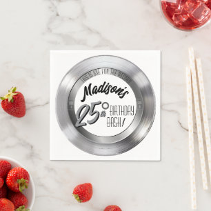Silver Vinyl Record Retro 25. Geburtstagsparty Serviette
