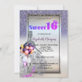 Silver Violet Glitzer Dress, Glass Sweet 16 Party Einladung (Vorderseite)