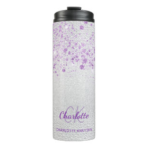 Silver violet Glitzer Monogramm Initialen Thermosbecher
